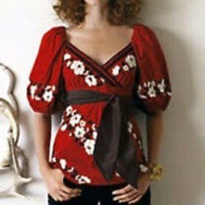 Anthropologie Lithe Snowshoe red embroidered top Size 8
